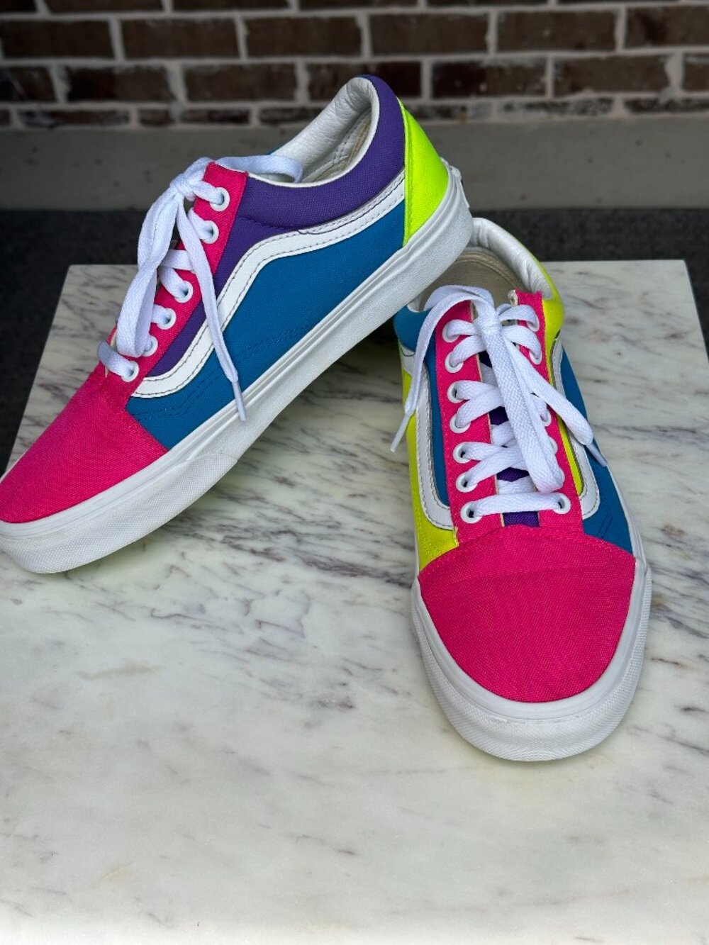 VANS Old Skool Color Block Neon Multi Pink Blue Yellow Purple Sneaker Women 9.5